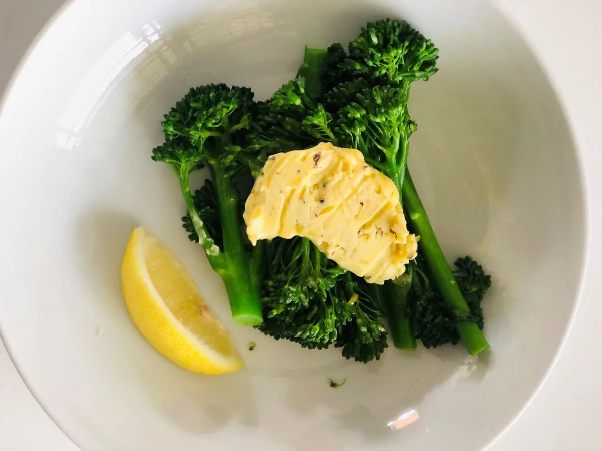 Air Fryer Roasted Broccoli plated air fryer meal