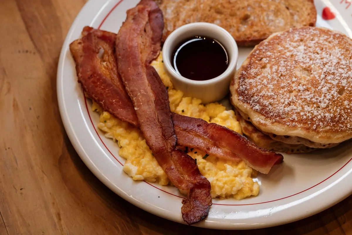 Pancakes plated American meal