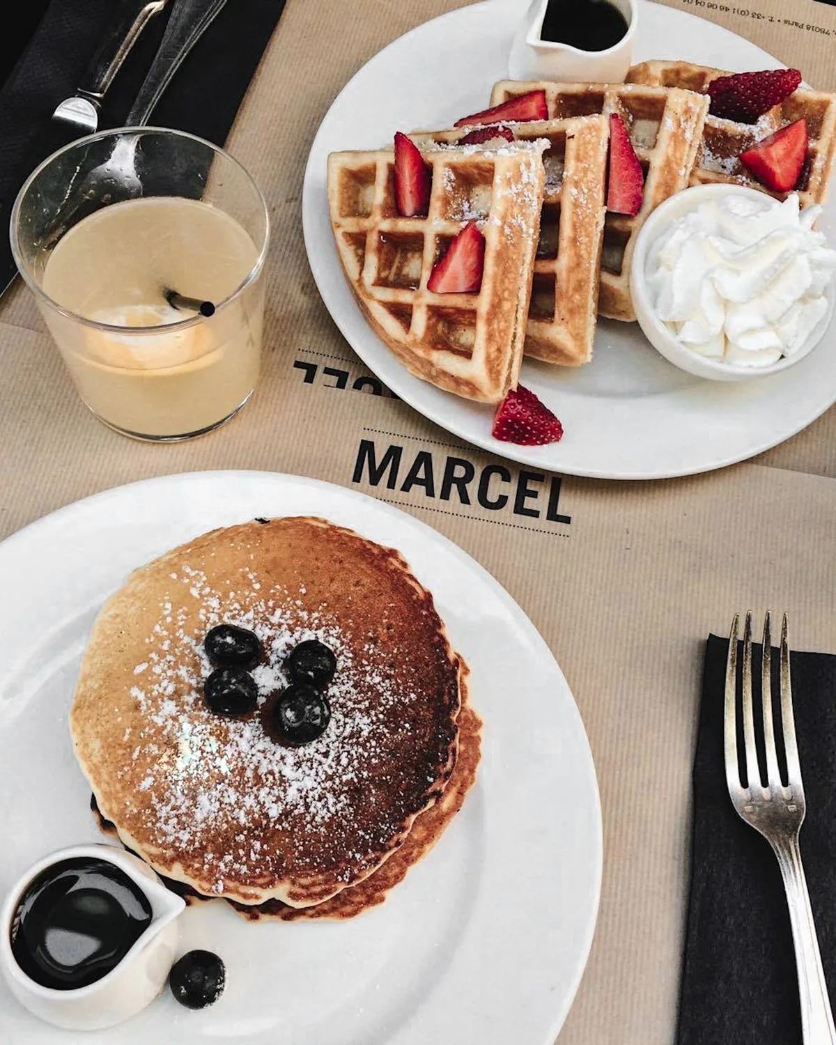 Waffles plated American meal