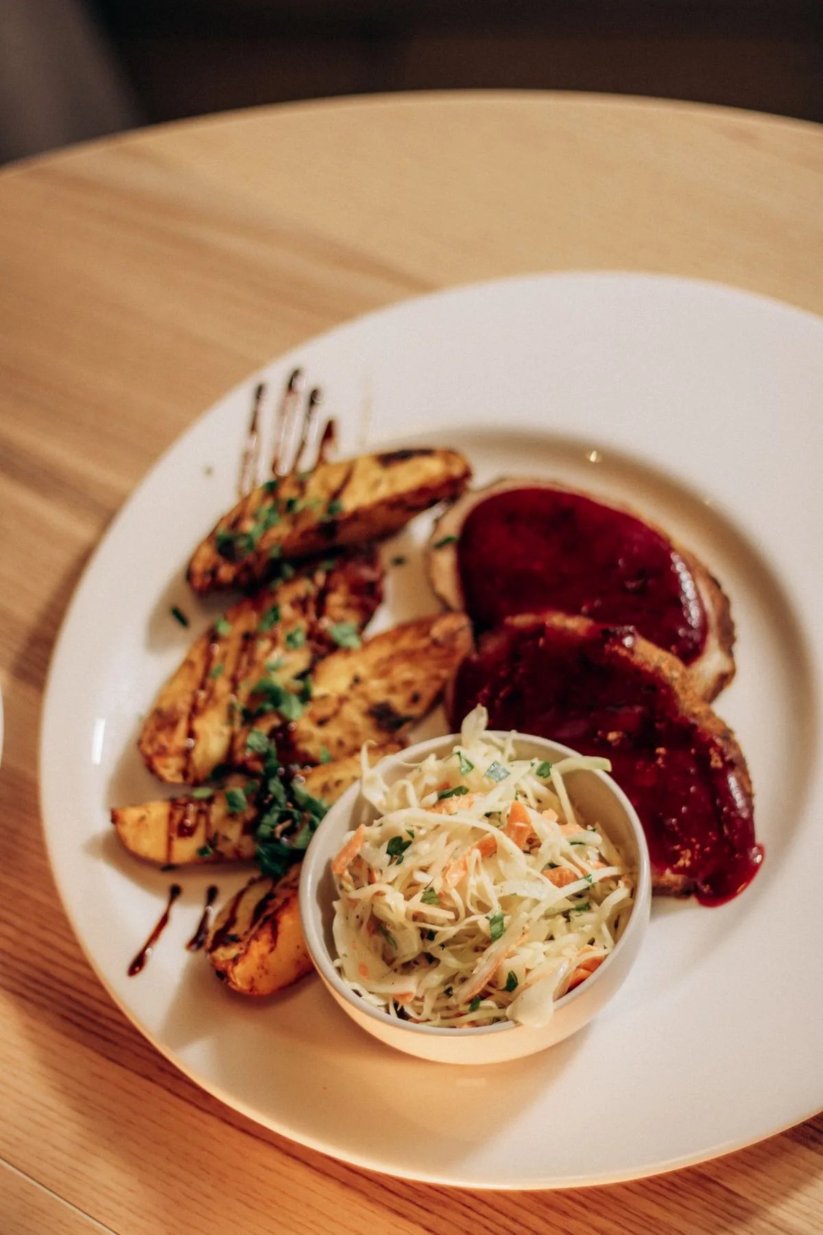 Pork Chops with Apples plated American meal