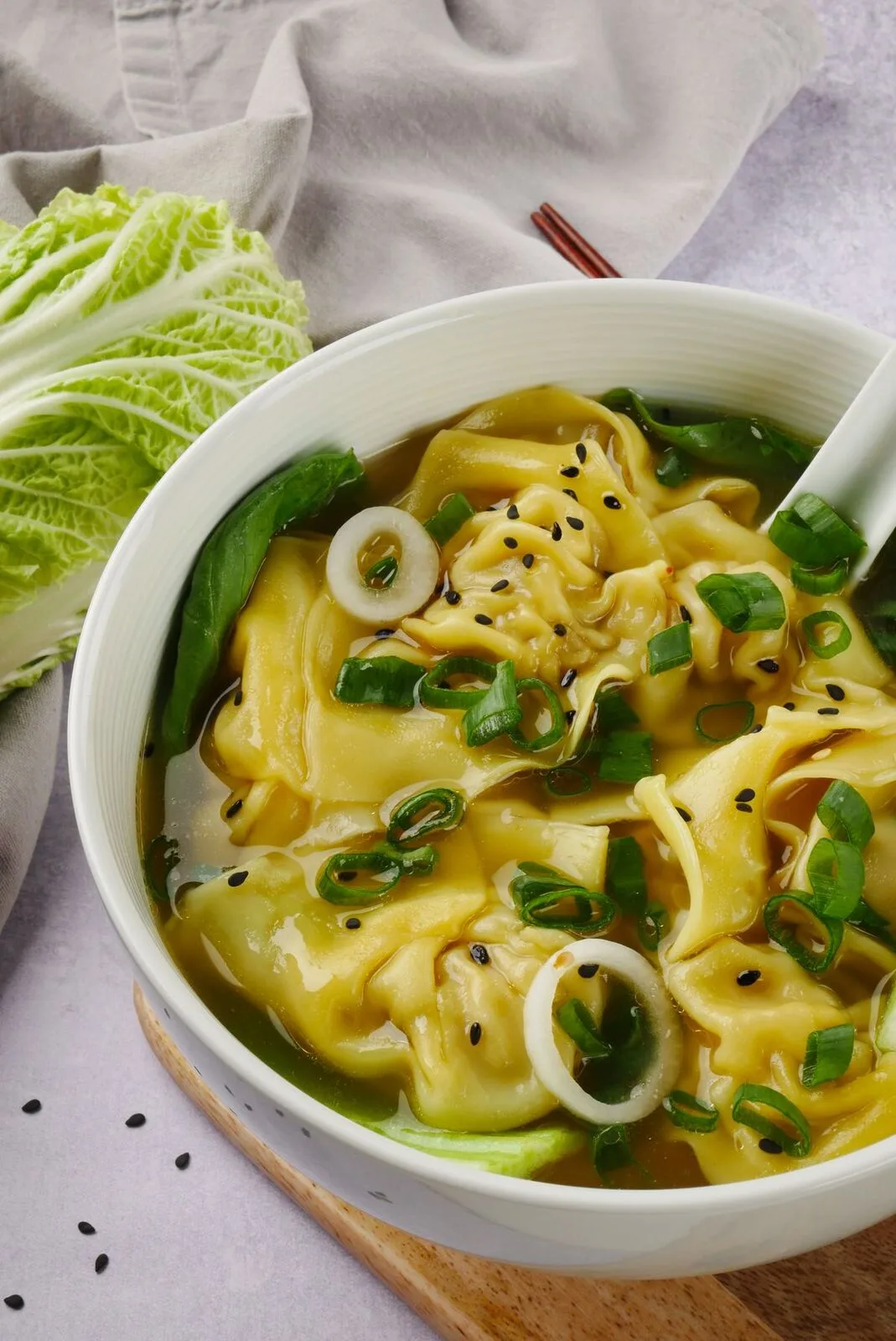 Homestyle Wonton Soup plated Chinese dinner