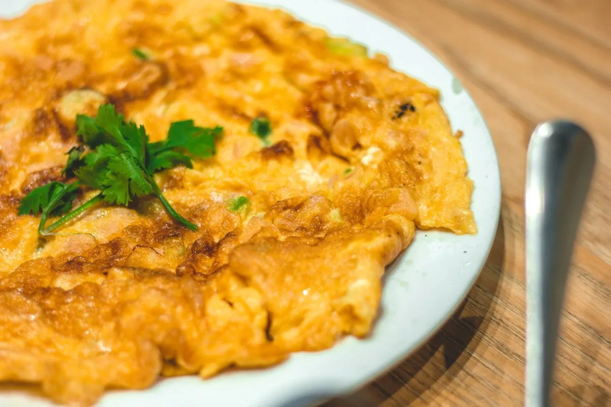Pork and Shrimp Egg Foo Young plated Chinese dinner