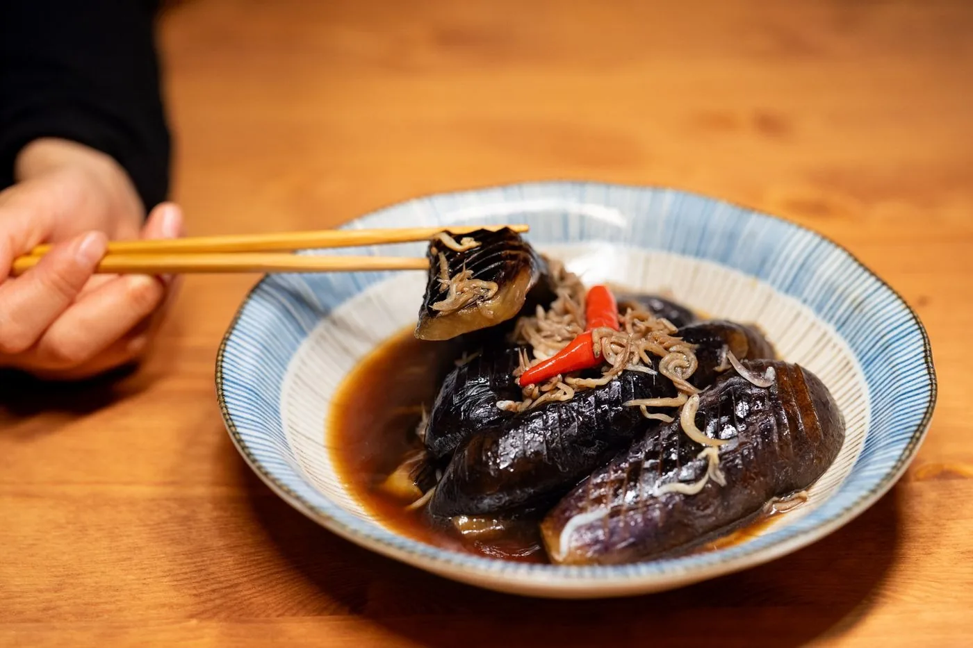 Eggplant in Hot Garlic Sauce plated Chinese dinner