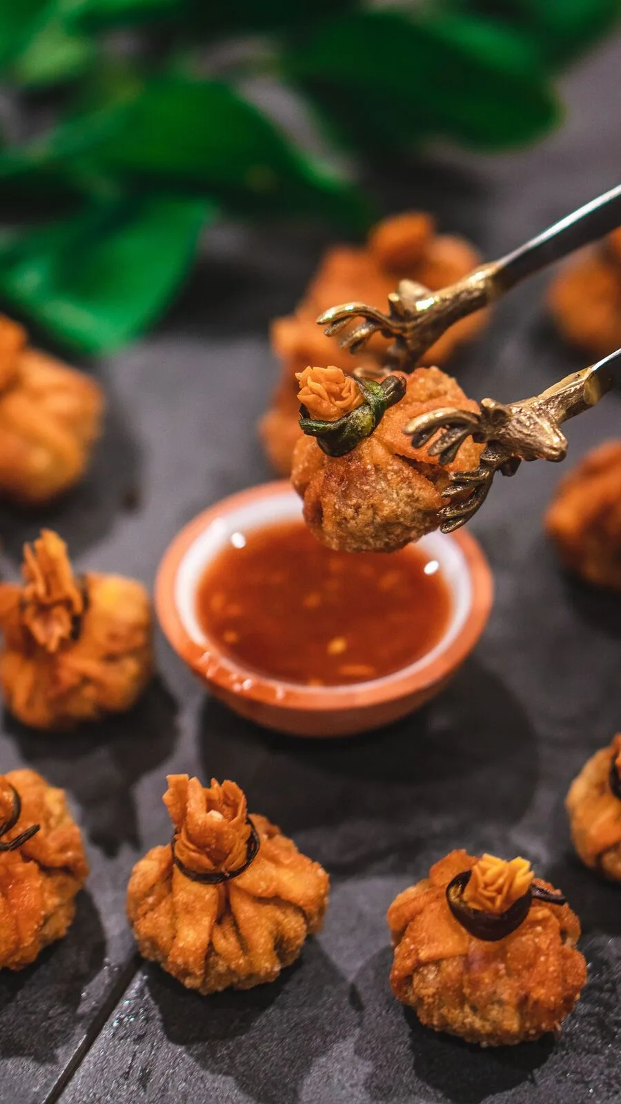Crispy Crab Rangoon plated Chinese dinner