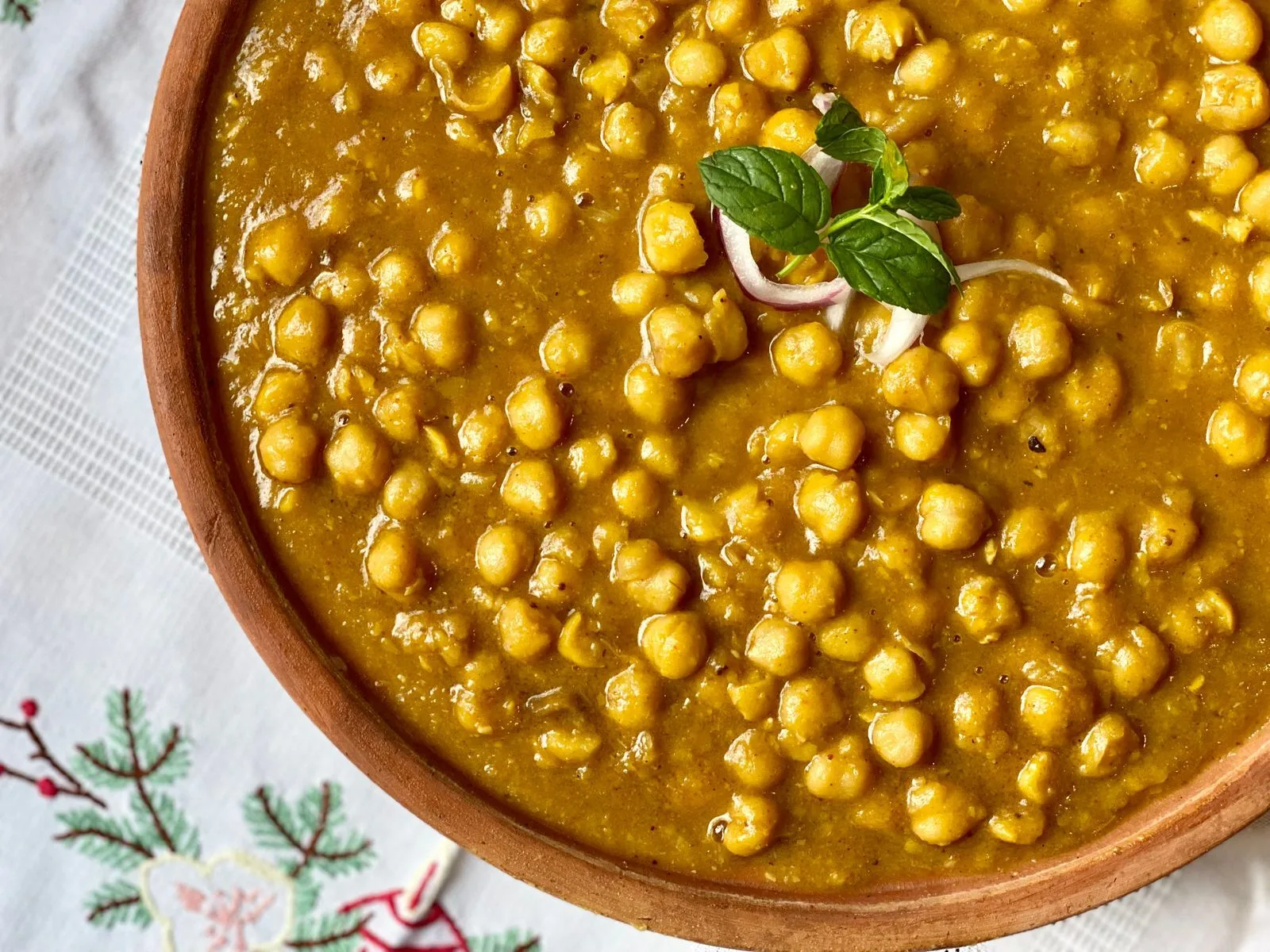 Classic Chana Masala plated Indian dinner