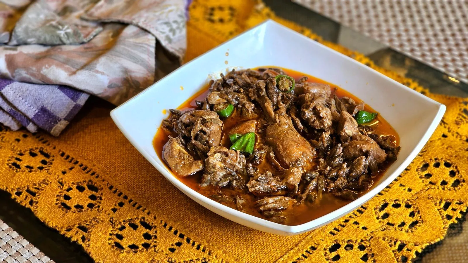 Spicy Chicken Vindaloo plated Indian dinner