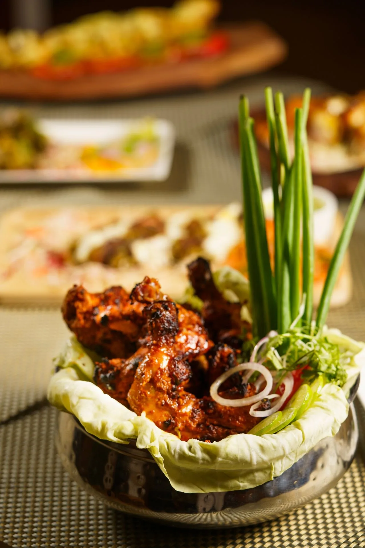 Oven Tandoori Chicken plated Indian dinner