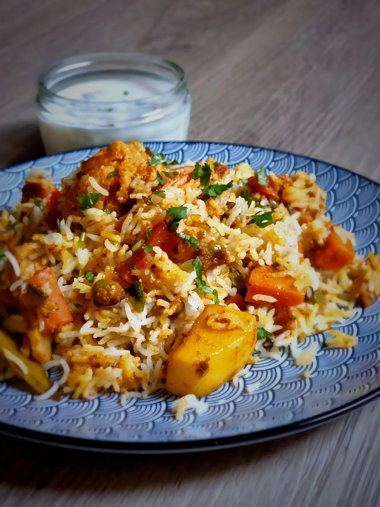 Vegetable Biryani Bake plated Indian dinner