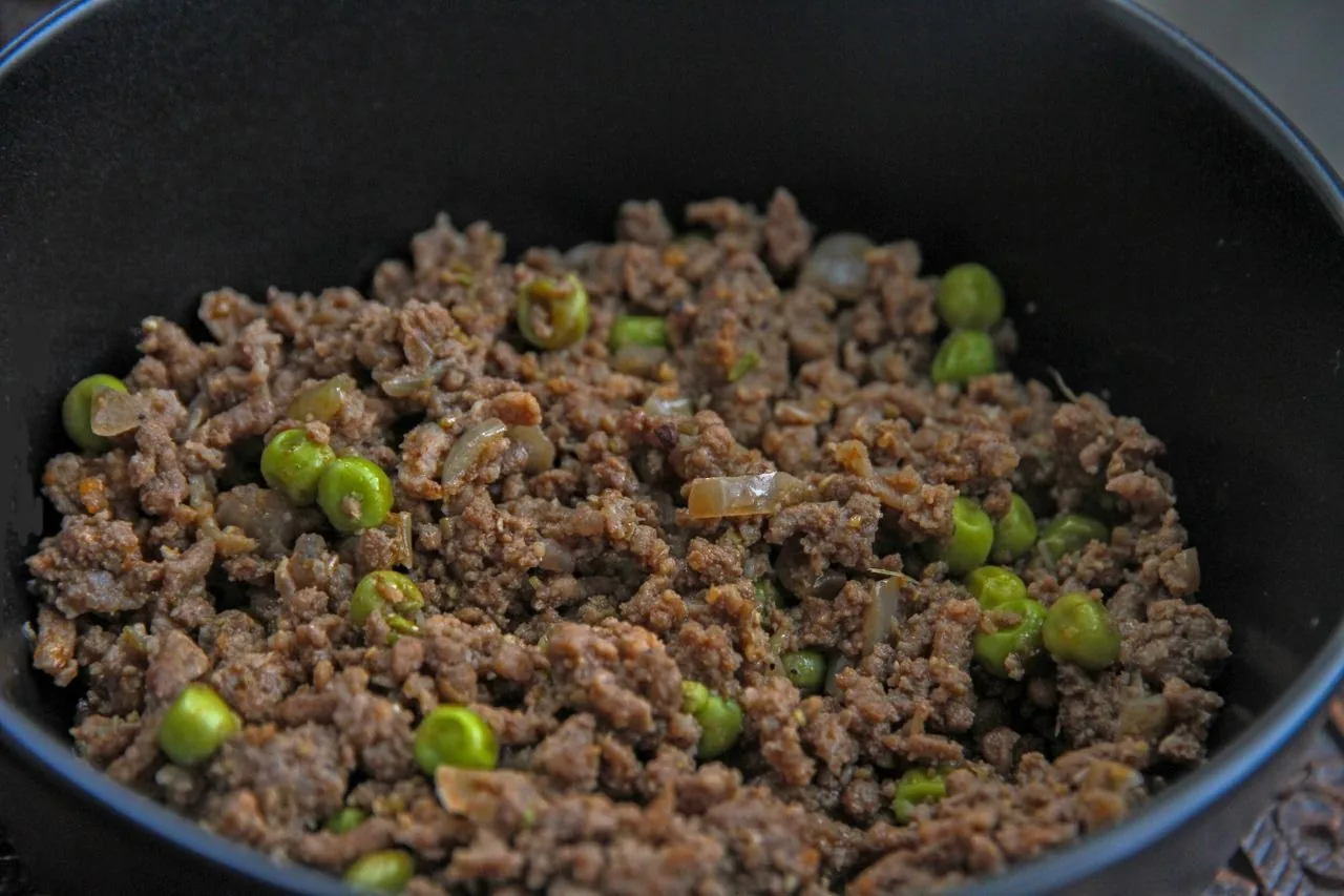 Spiced Beef Keema plated Indian dinner