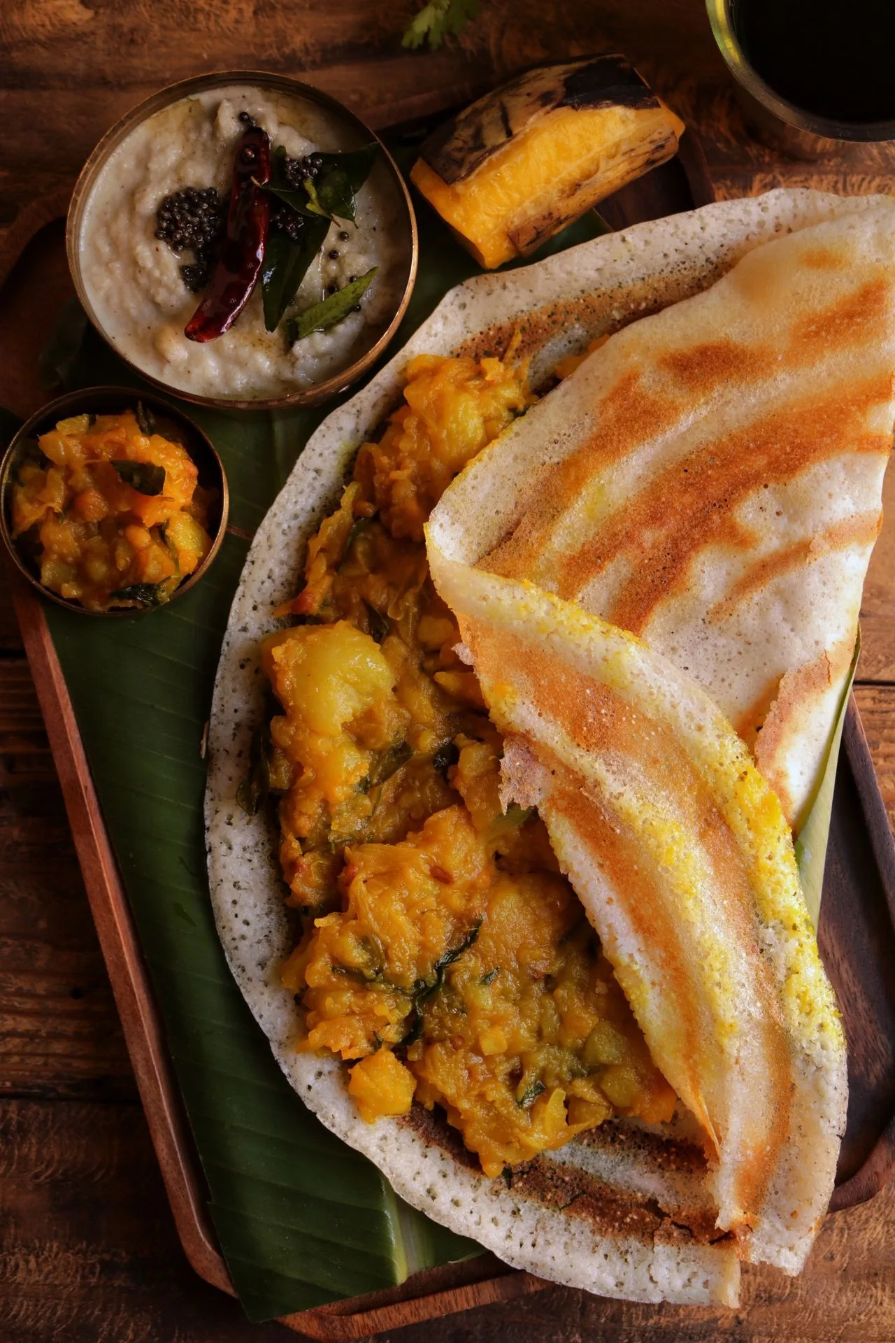 Masala Dosa with Potato Filling plated Indian dinner