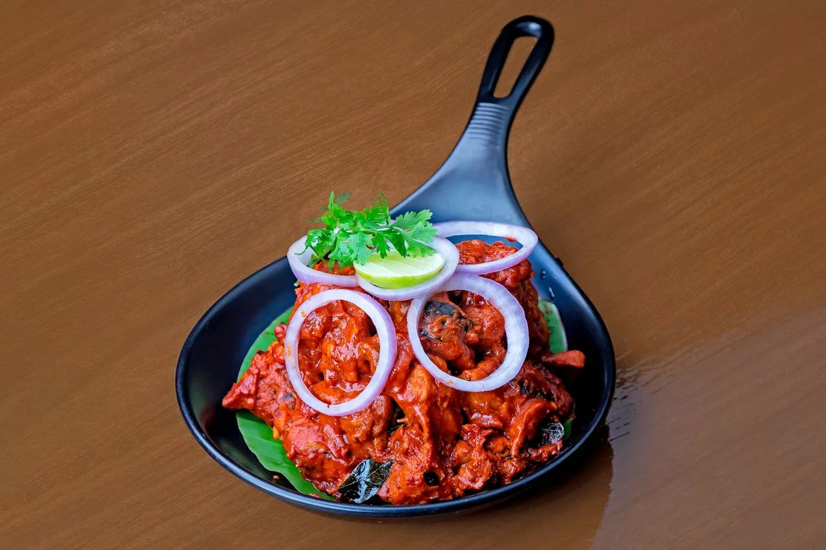 Chicken Seekh Kebab Skillet plated Indian dinner