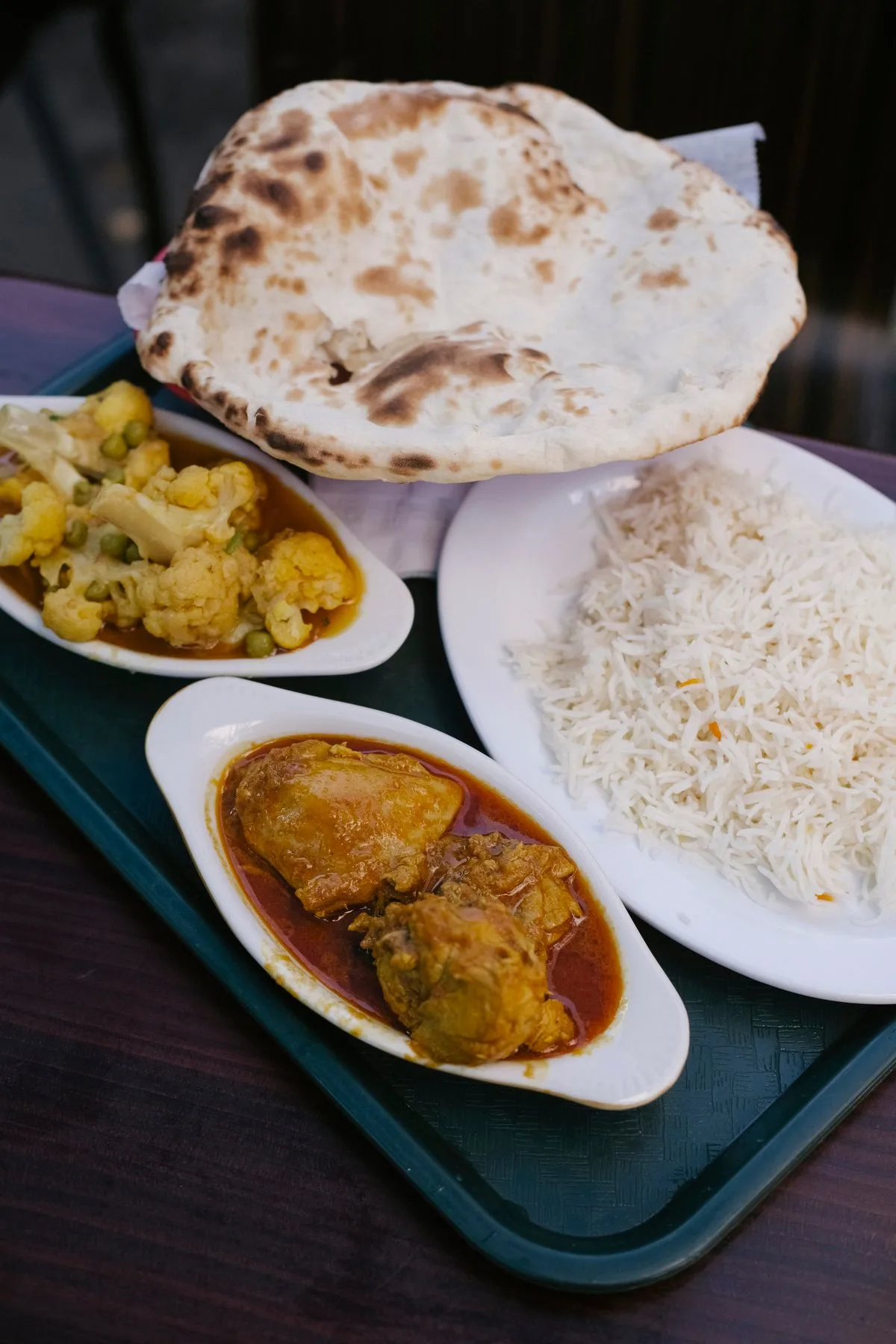 Chicken Do Pyaza plated Indian dinner