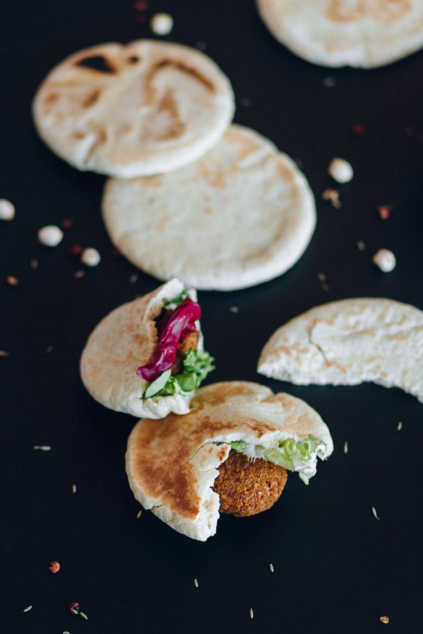 Falafel Pita Wraps plated Mediterranean dinner