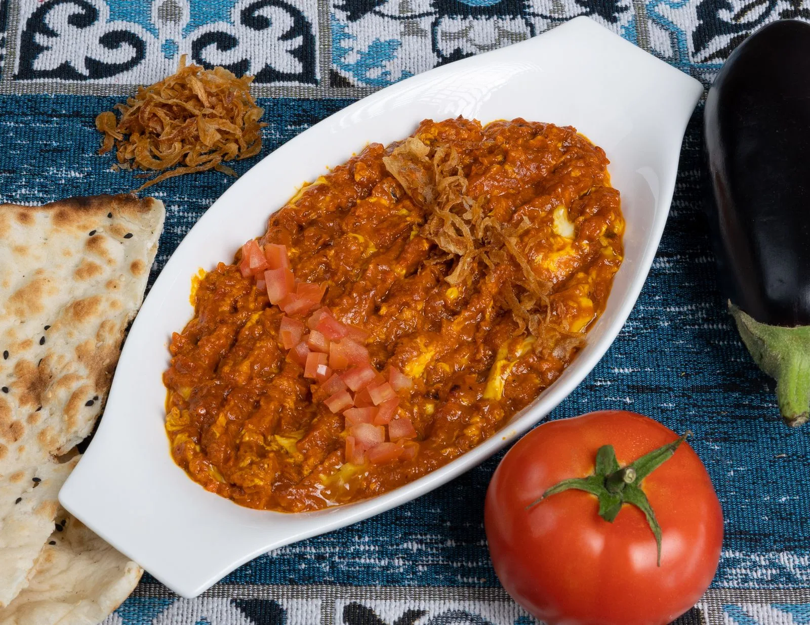 Moroccan Chickpea Eggplant Stew plated Mediterranean dinner