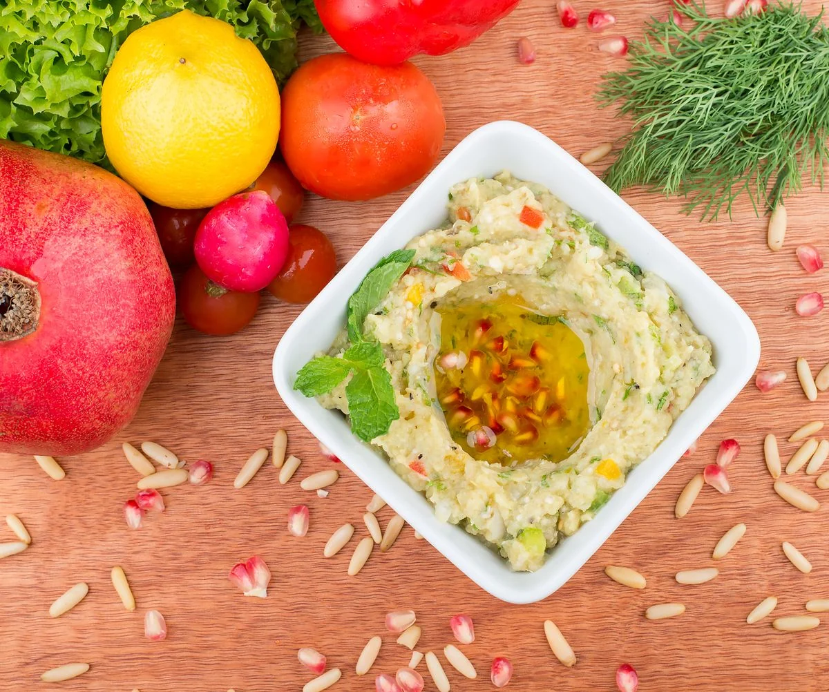 Baba Ganoush Plate plated Mediterranean meal
