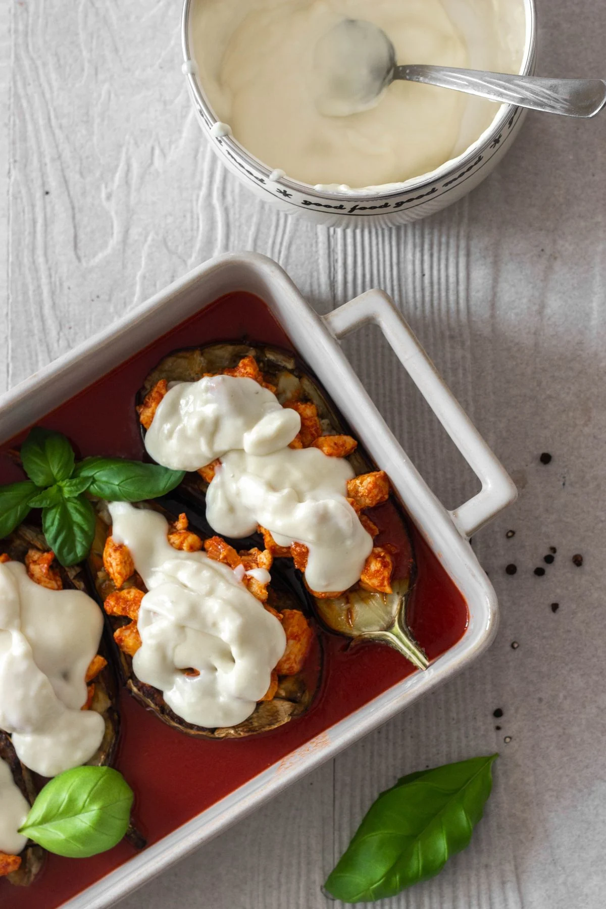 Stuffed Eggplant Mediterranean plated Mediterranean meal