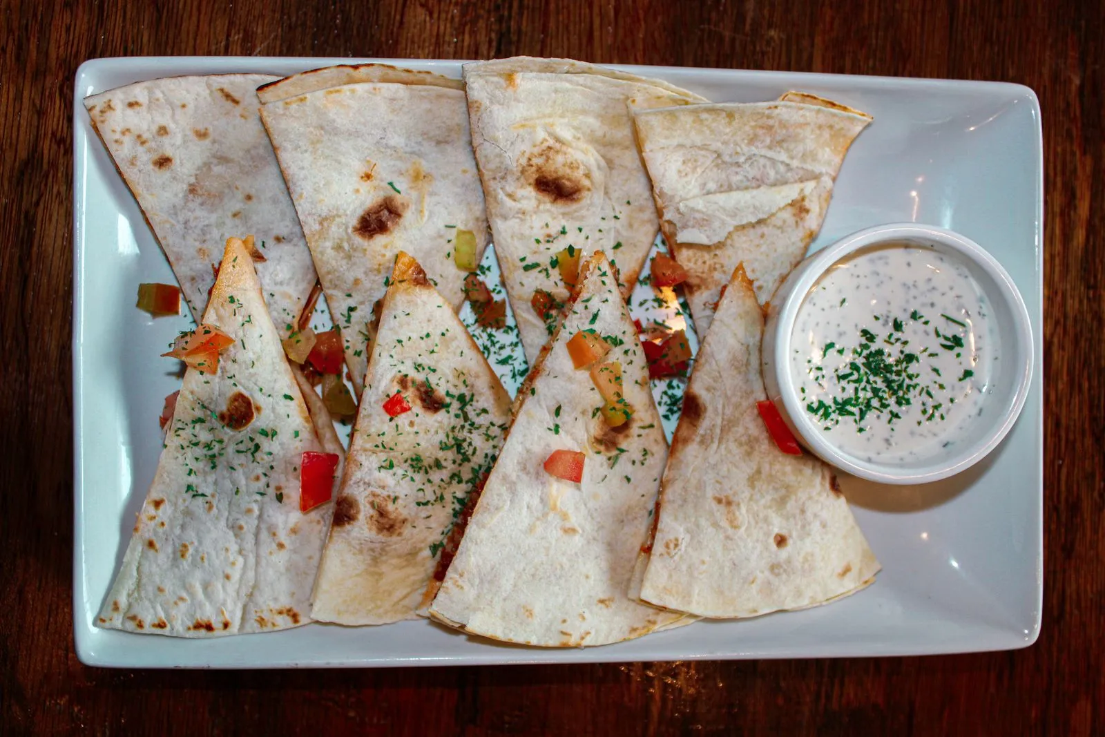 Skillet Chicken Quesadilla plated Mexican meal