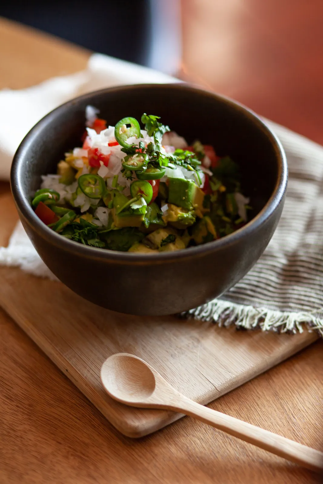 Chunky Fresh Guacamole plated Mexican meal
