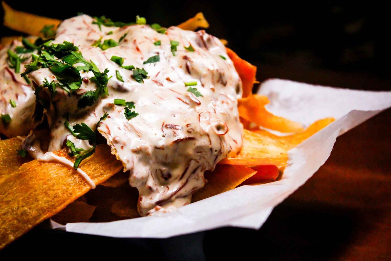 Loaded Sheet-Pan Nachos with Salsa plated Mexican meal