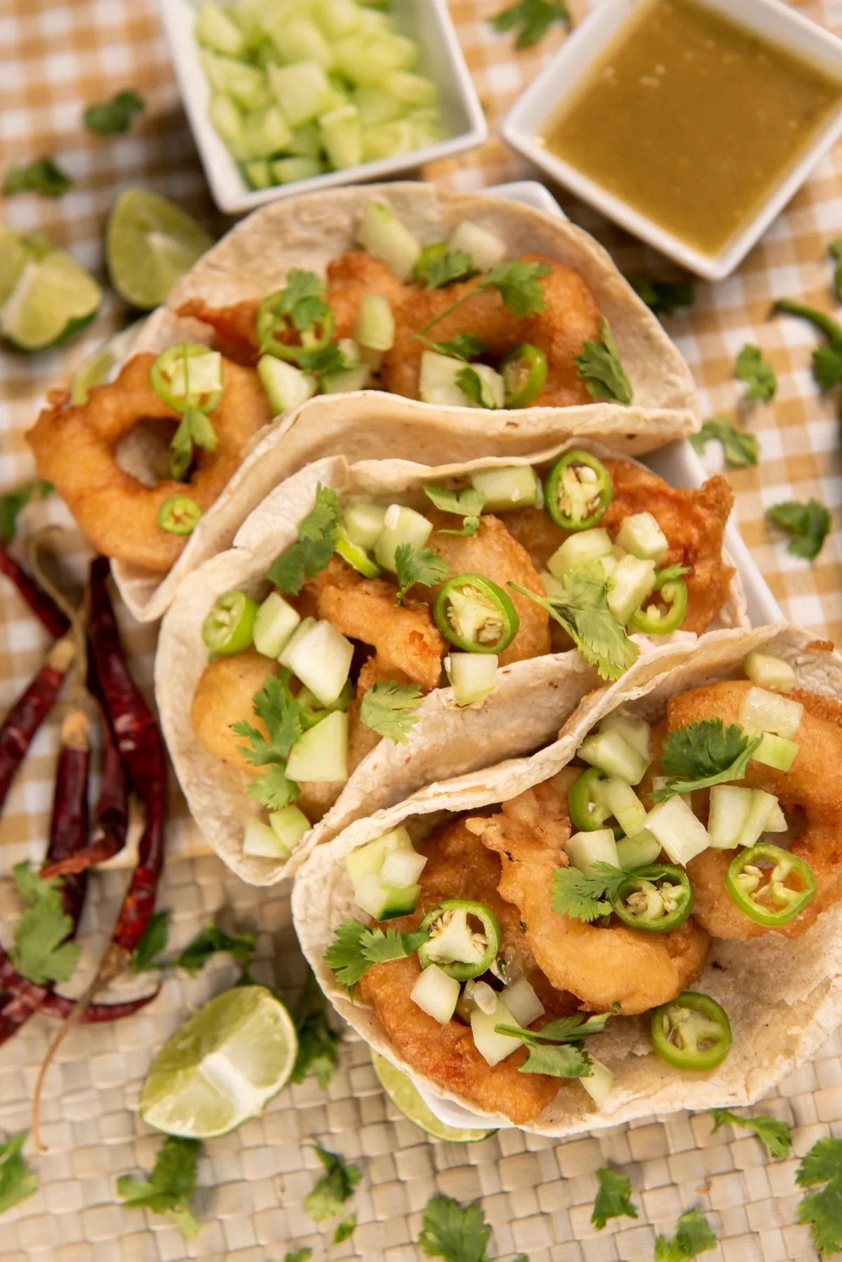 Garlic-Lime Shrimp Tacos plated Mexican meal