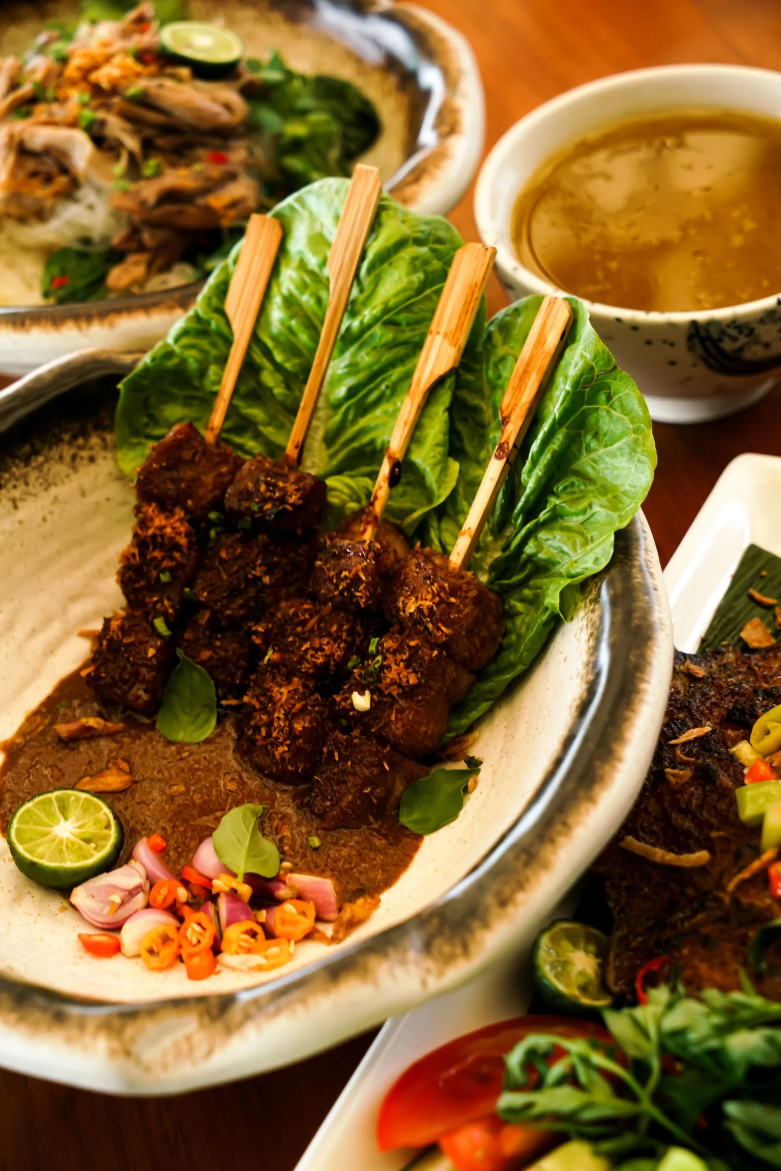 Chicken Satay with Peanut Sauce plated Thai meal