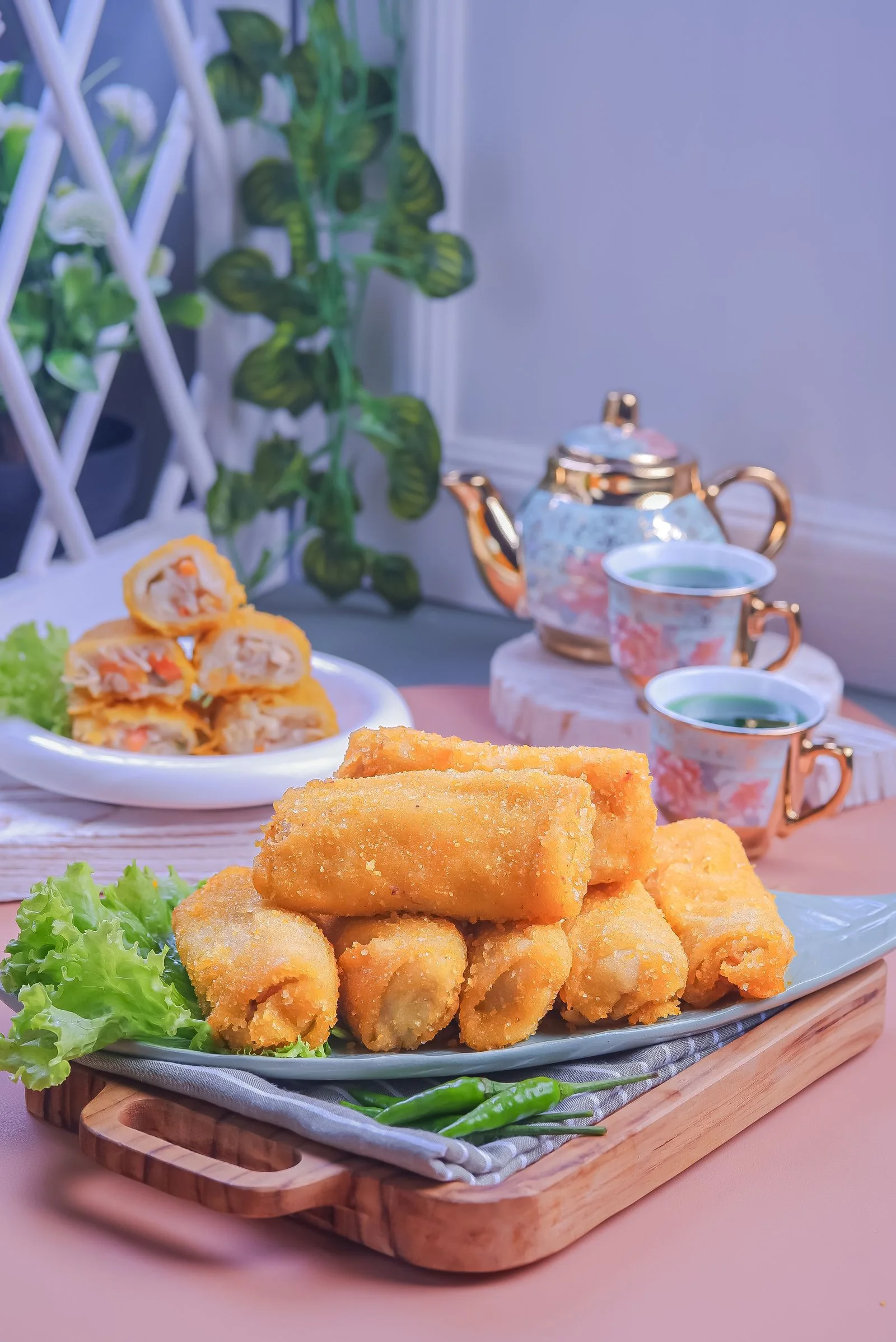 Crispy Thai Spring Rolls plated Thai meal