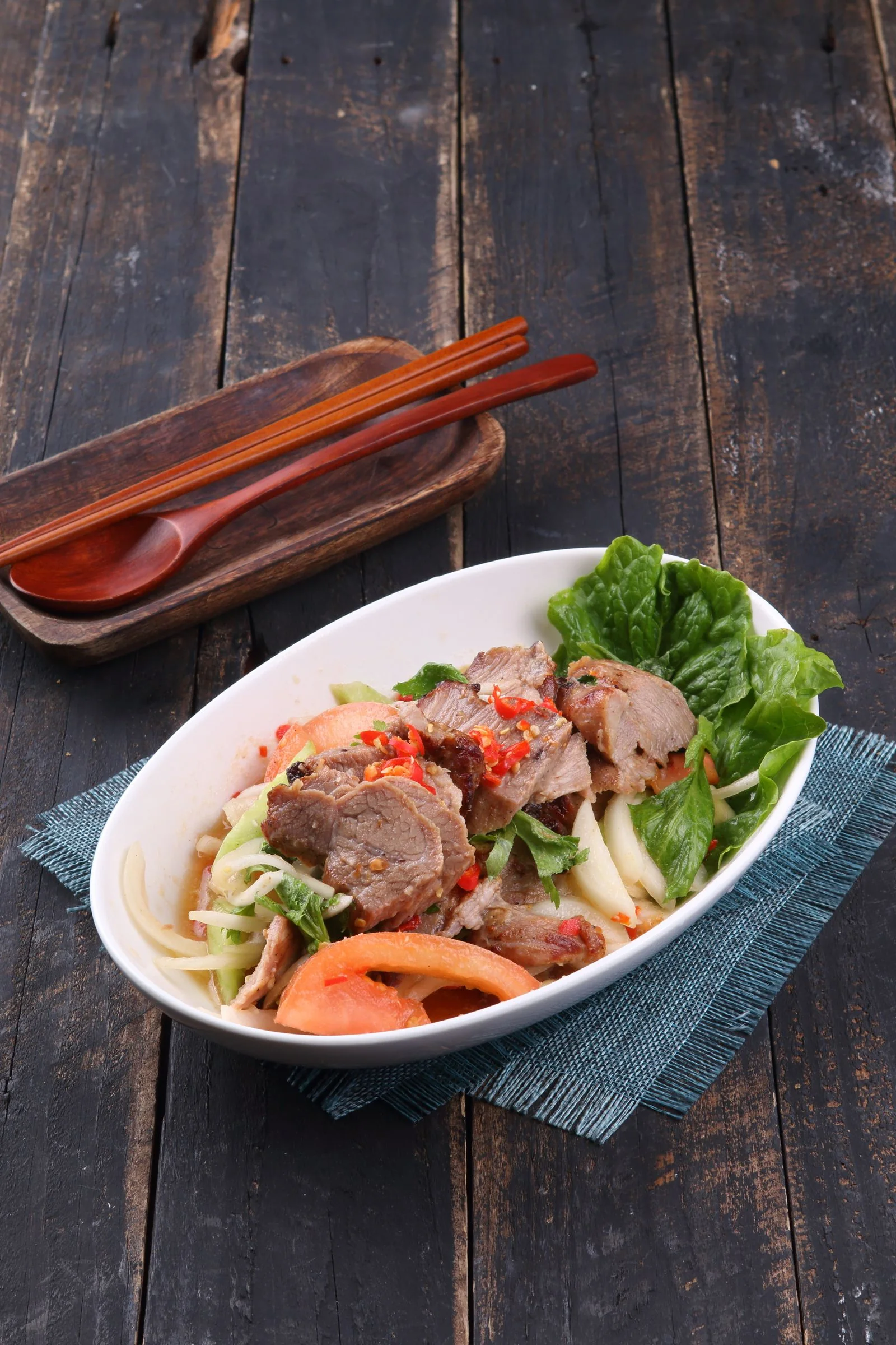 Thai Beef Salad plated Thai meal