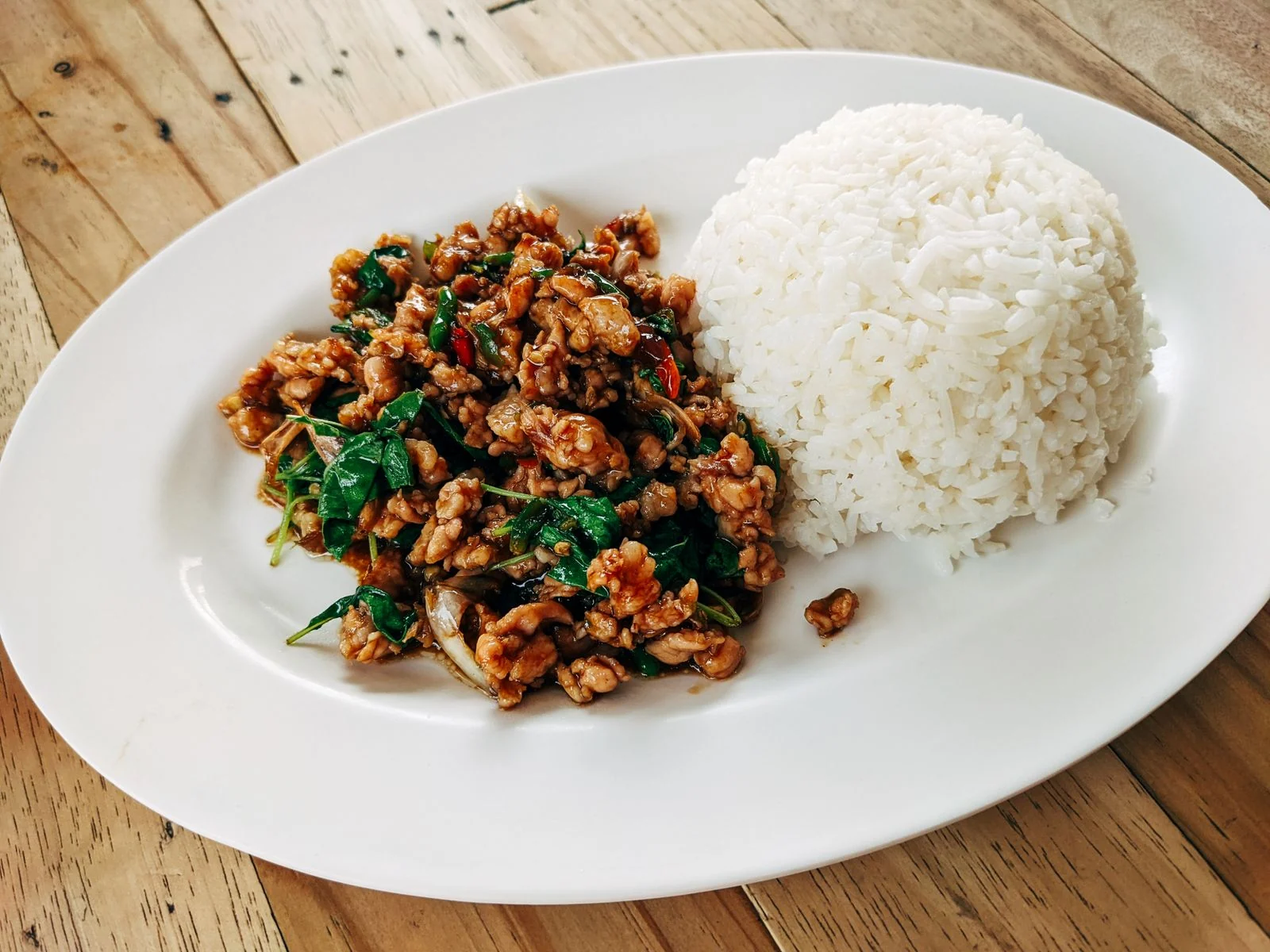 Thai Basil Pork plated Thai meal