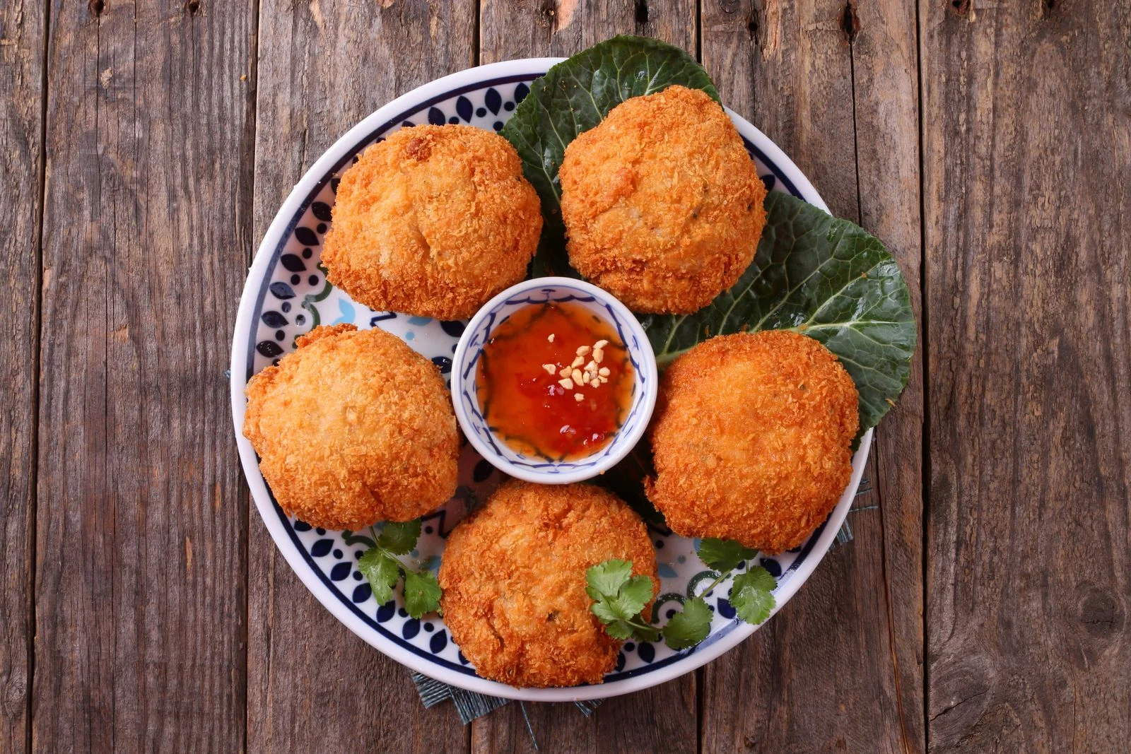 Thai Fish Cakes plated Thai meal