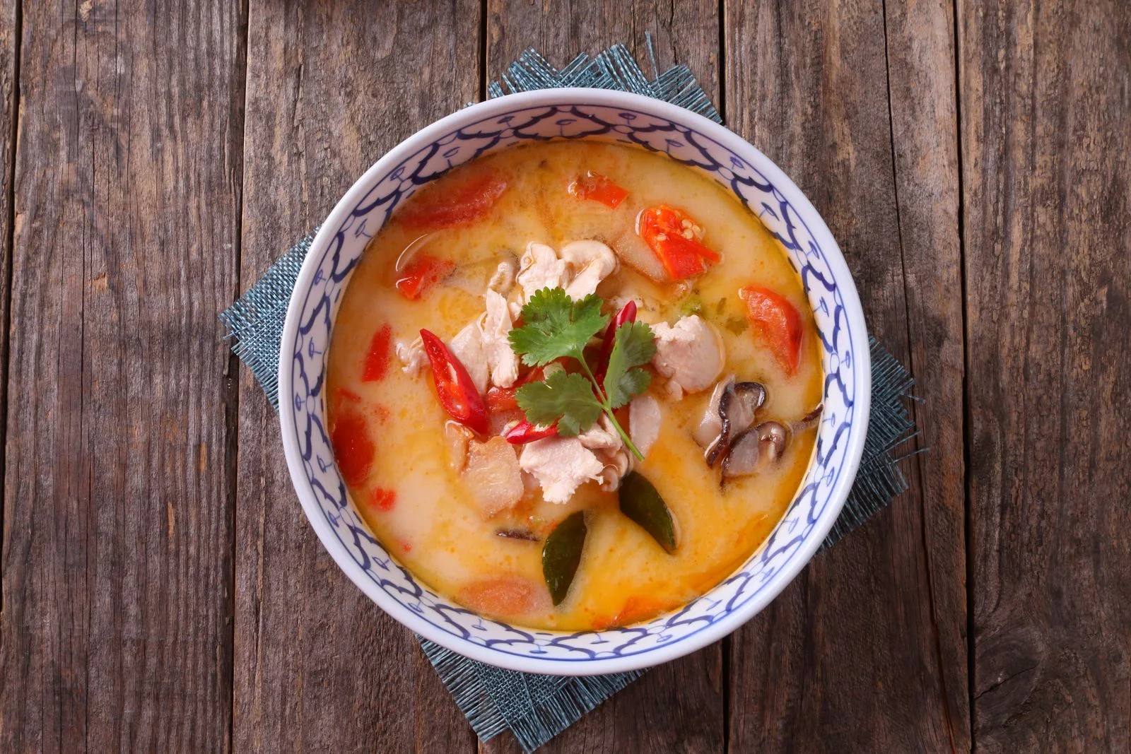 Mild Coconut Chicken Soup plated Thai meal
