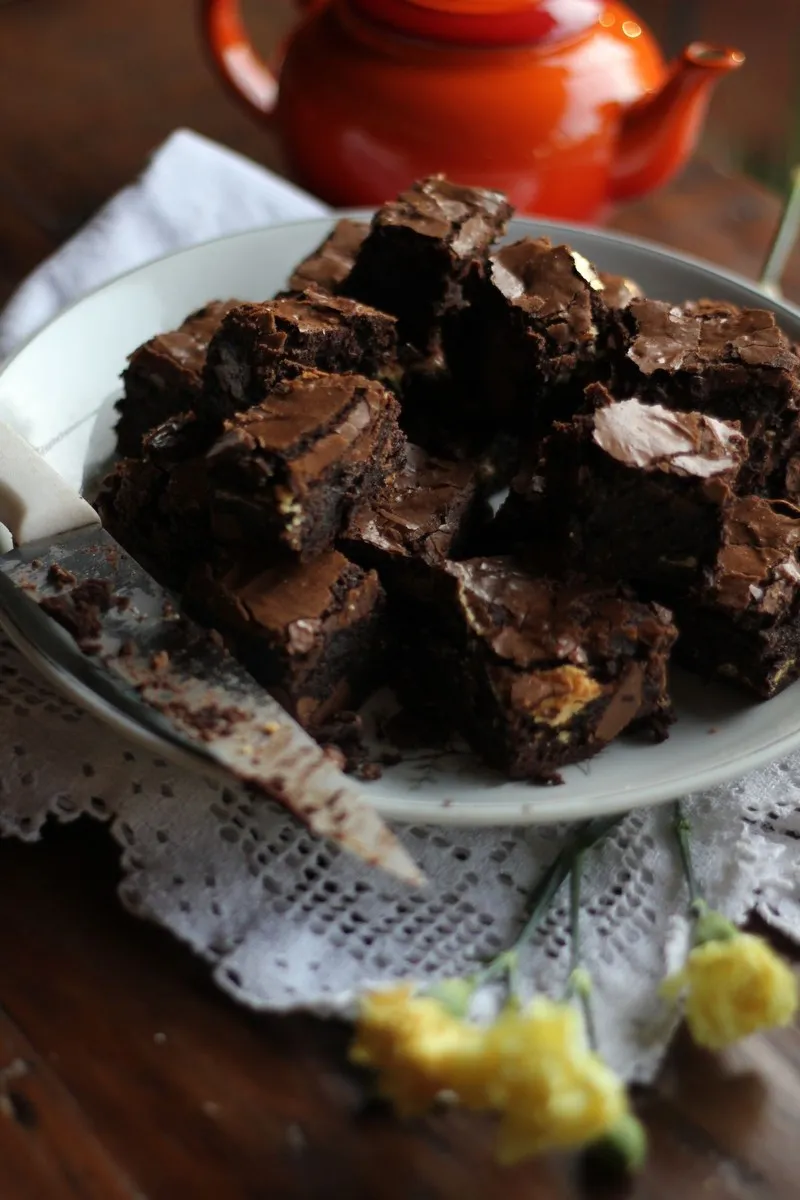 Condensed Milk Brownies dish plated