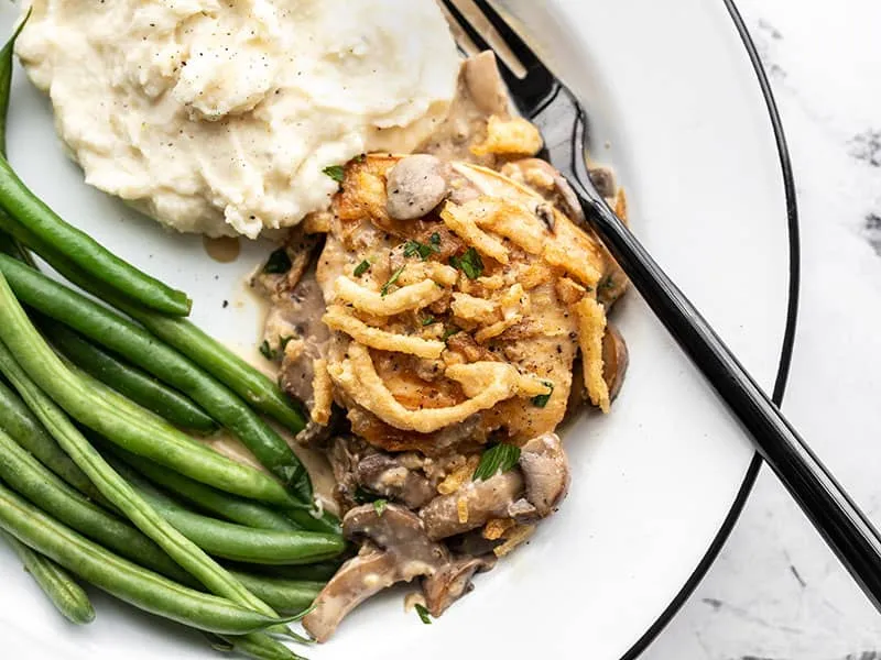 Creamy Mushroom Chicken with Crispy Onions