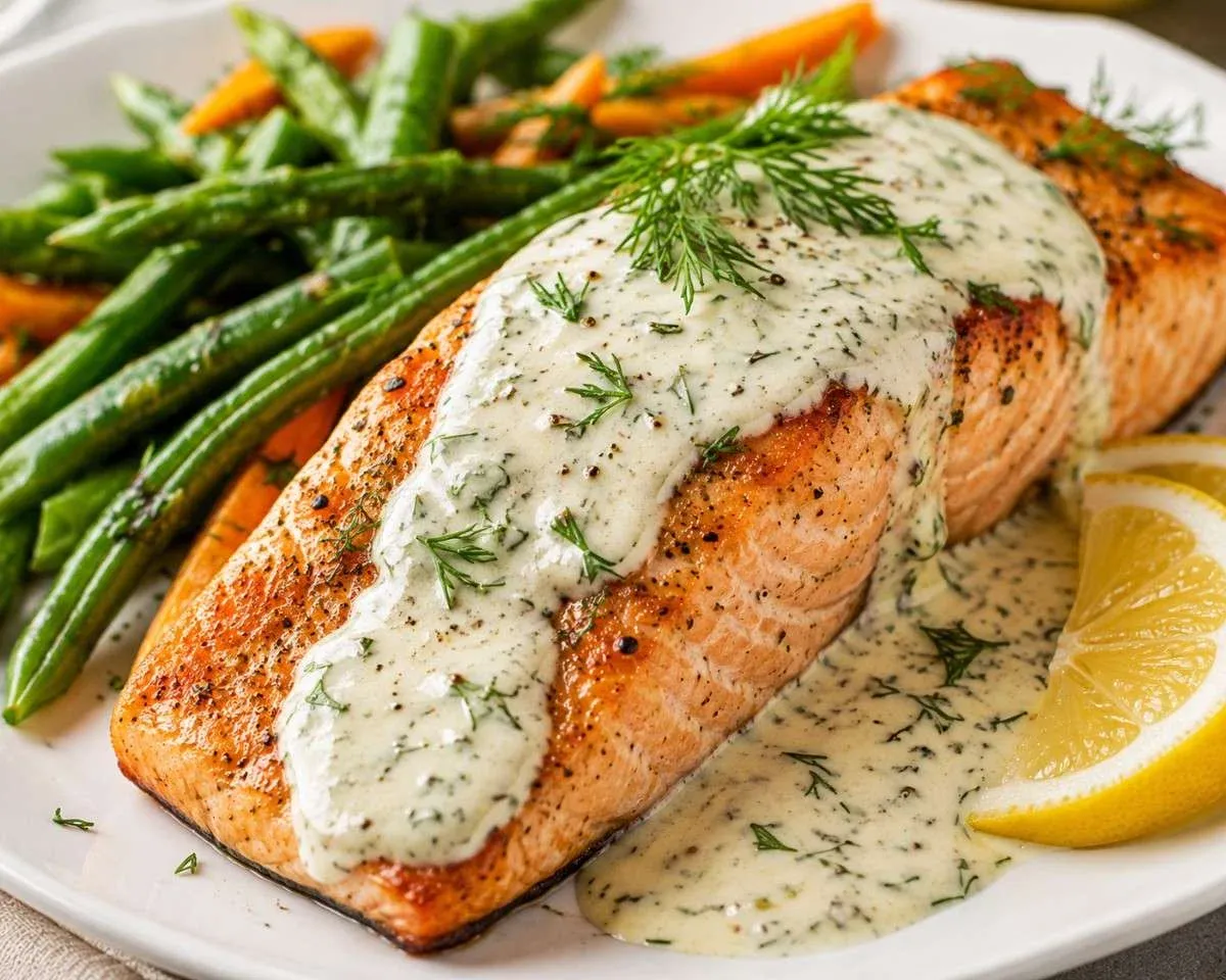 Tender Salmon with Creamy Dill Sauce – Easy and Flavorful