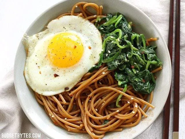 Sesame Noodles with Wilted Greens