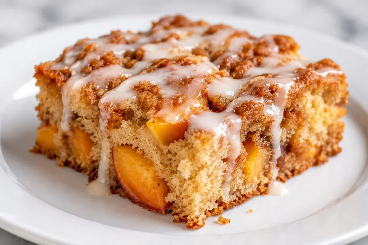 Peach Coffee Cake with Vanilla Glaze – Soft and Delicious