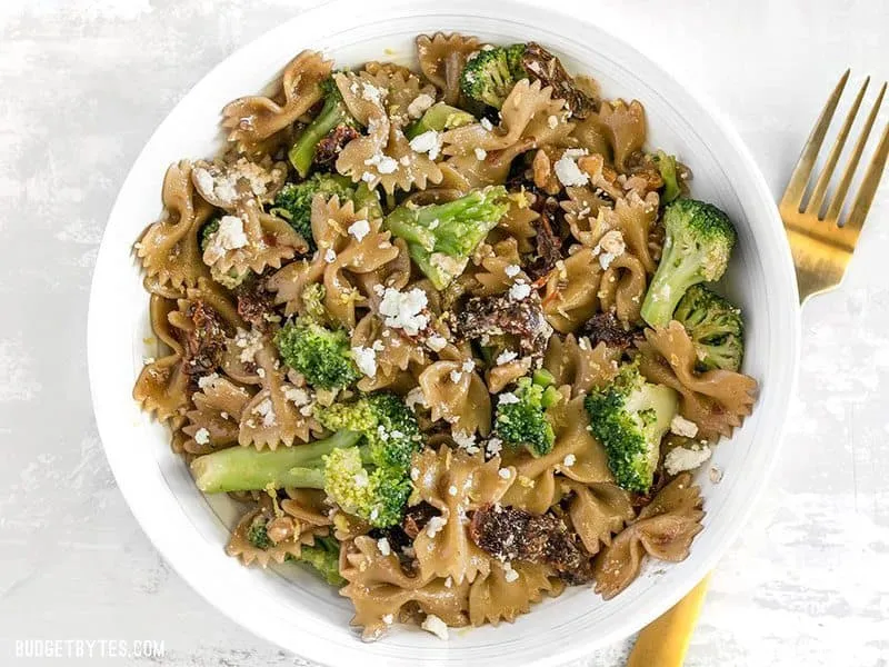 Skillet Pasta with Sun Dried Tomatoes Walnuts and Feta