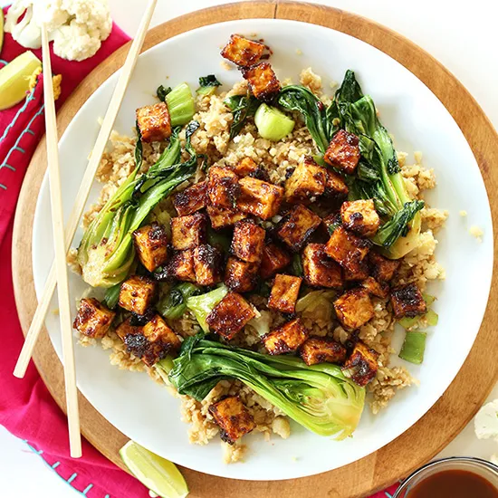 Crispy Peanut Tofu & Cauliflower Rice Stir-Fry