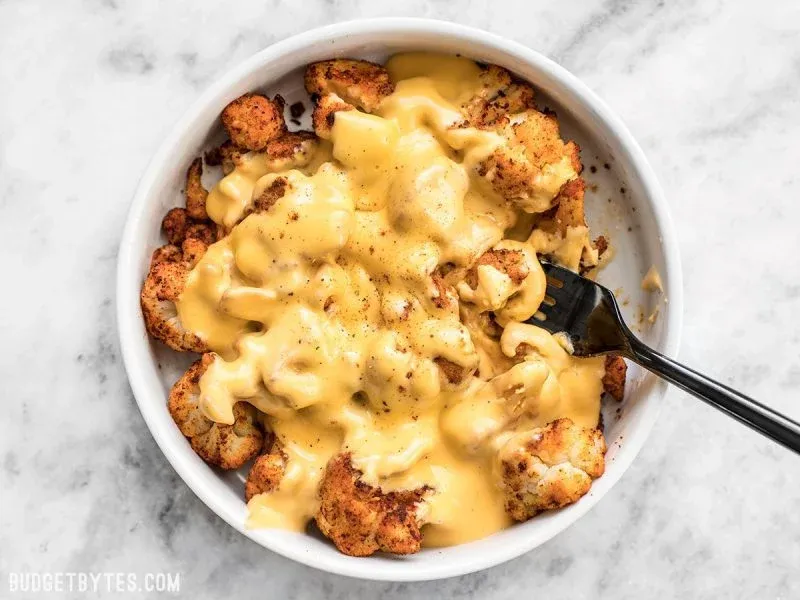 Spicy Roasted Cauliflower with Cheese Sauce