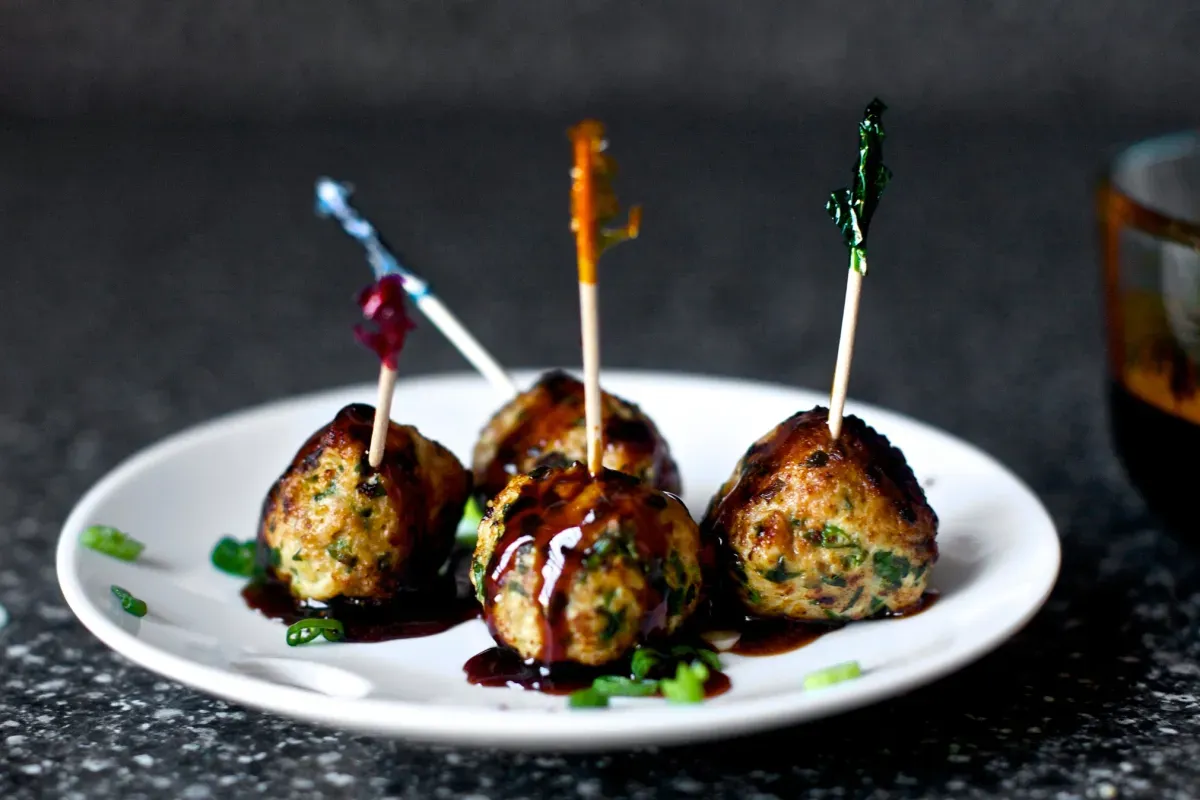 scallion meatballs with soy-ginger glaze