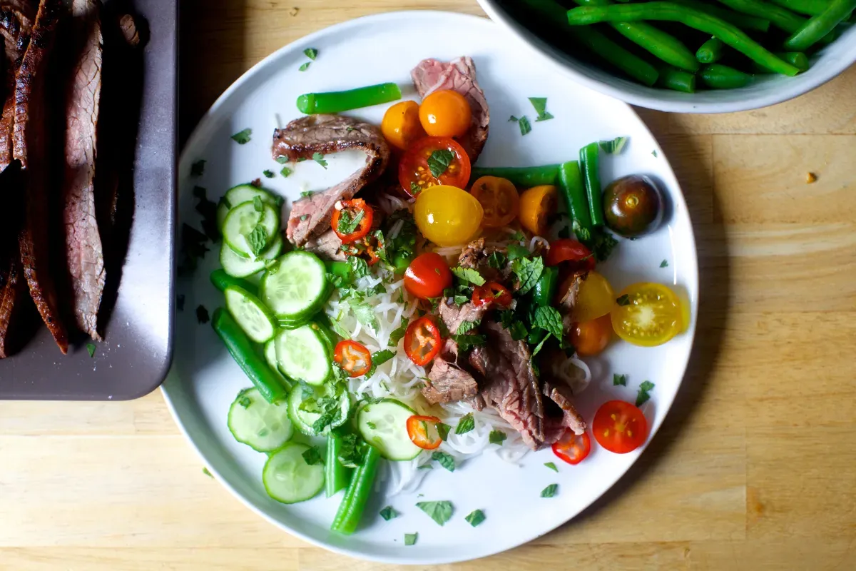 garlic lime steak and noodle salad