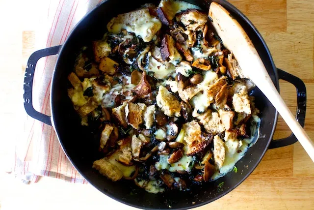 mushrooms and greens with toast