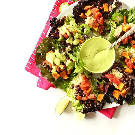 Mexican Quinoa Salad Cups with Creamy Cilantro Lime Dressing