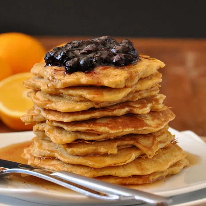 Whole Wheat Griddle Cakes with Blueberry Orange Compote
