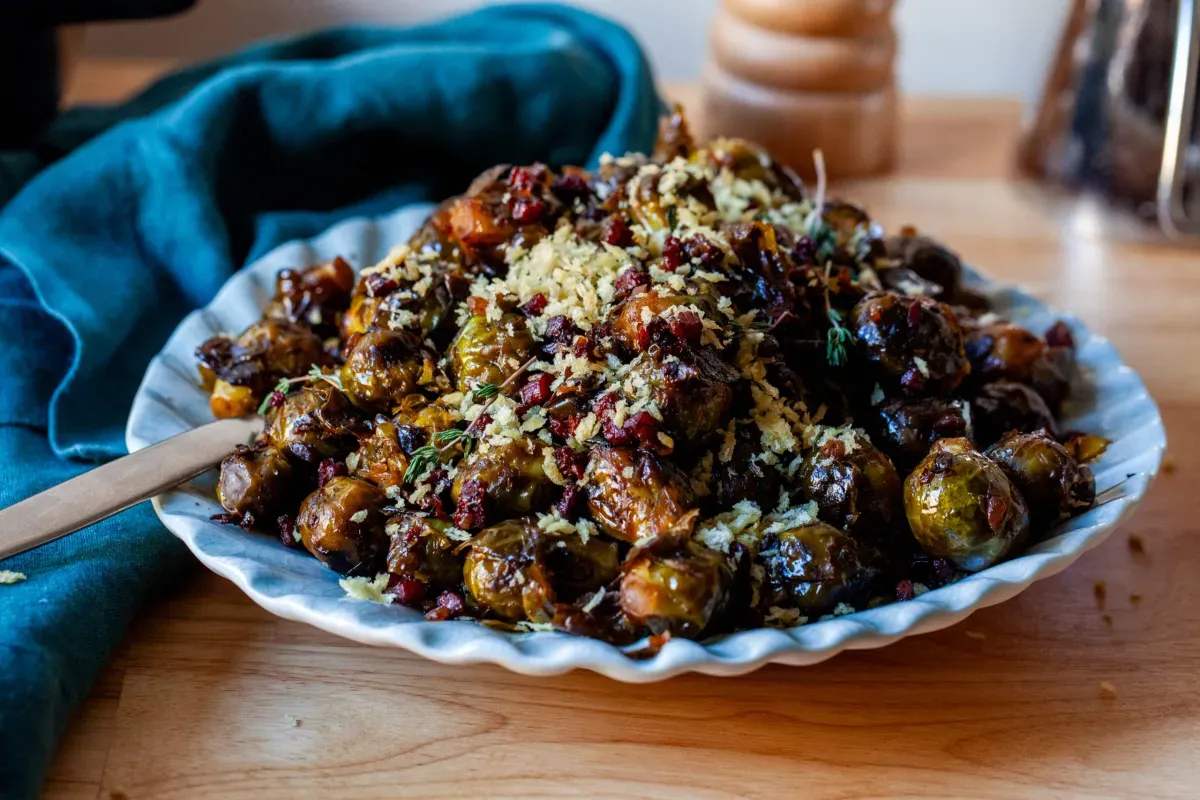balsamic braised brussels with pancetta