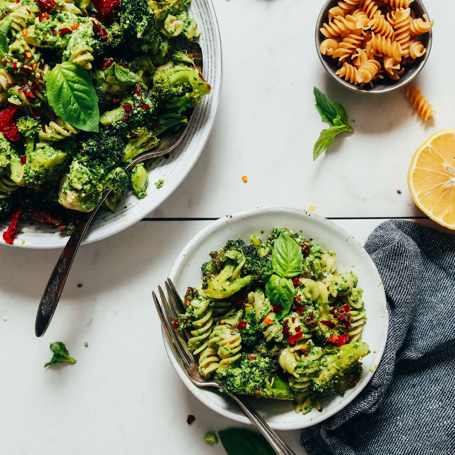 Roasted Broccoli Pasta Salad with Hemp Pesto (V/GF)
