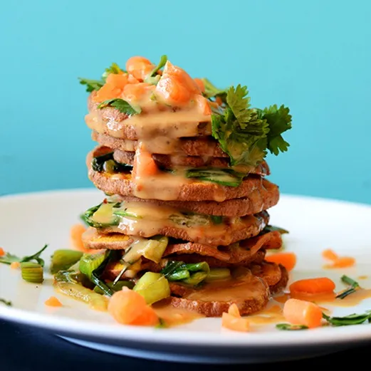 Thai Sweet Potato Stacks with Peanut Sauce