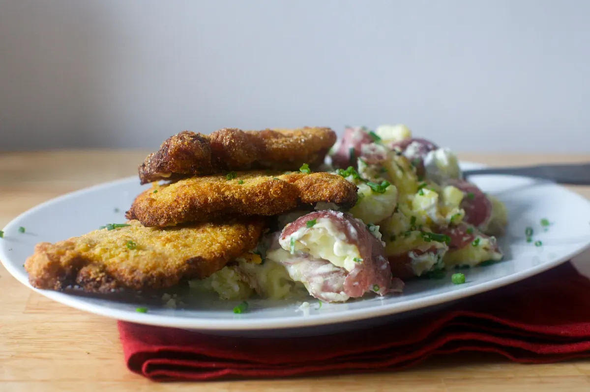 cornmeal-fried pork chops + smashed potatoes
