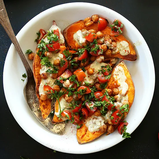 Mediterranean Baked Sweet Potatoes