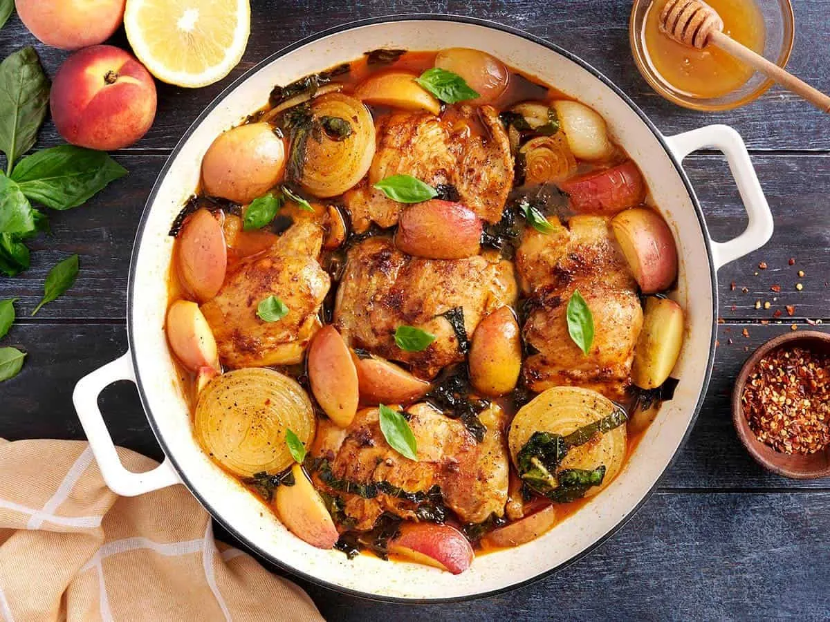 Braised Chicken and Peaches