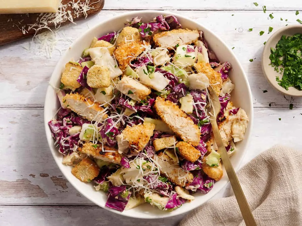 Caesar Slaw with Crispy Chicken